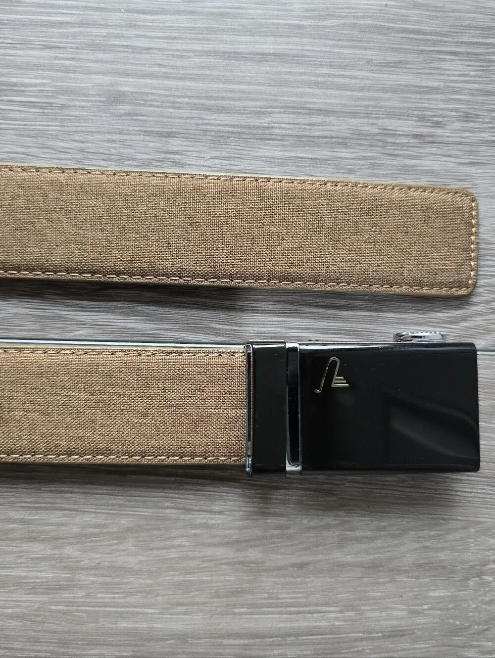 Mission Belt Mens Tan Canvas Ratchet Belt Black Buckle No Holes Adjustable